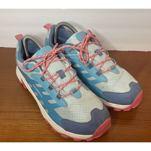 Merrill Moab MK167552 Speed 2 Low Trail Running Shoes Women Size 7 Blue Pink - Picture 1 of 10